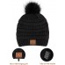 Bluetooth Beanie for Women, Deegotech Women Winter Hat, Gift for Women Girls Mom, Bluetooth 5.0 Wireless Headphones Beanie, Pompom Knit Beanie Hat Warm Ski Cap-Black